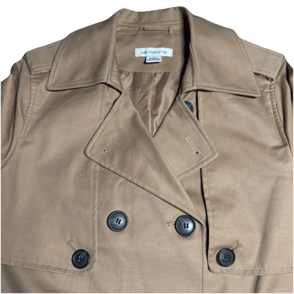 Liz Claiborne Women's Large Trench Coat Tan Cotton Blend Double‎ Breasted NWOT